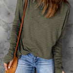 Thumbhole Long Sleeve Round Neck Top