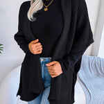 Horizontal Ribbing Open Front Slit Cardigan