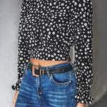 Animal Print Tie-Back Cropped Blouse