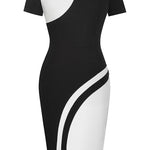 Two-Tone Round Neck Short Sleeve Slit Dress
