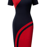 Two-Tone Round Neck Short Sleeve Slit Dress
