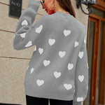 Heart Pattern Lantern Sleeve Round Neck Tunic Sweater