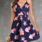 Floral Surplice Backless Dress