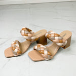 SODA Interwoven Ideas Braided Strap Block Heel Slide Sandal in Nude