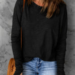 Thumbhole Long Sleeve Round Neck Top
