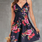Floral Surplice Backless Dress