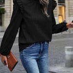 Mock Neck Ruffle Shoulder Blouse