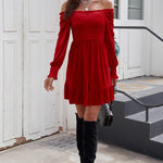 Off-Shoulder Smocked Ruffle Hem Dress