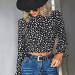 Animal Print Tie-Back Cropped Blouse