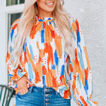 Paint Print Ruffle Collar Flounce Sleeve Top