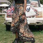 Printed High-Low Ruffle Hem Skirt