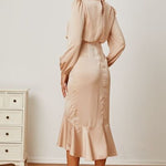Mock Neck Ruffled Asymmetrical Dress