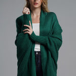 Dolman Sleeve Open Front Ribbed Trim Longline Cardigan