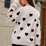 Heart Pattern Lantern Sleeve Round Neck Tunic Sweater