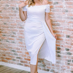 Off-Shoulder Short Sleeve Split Dress