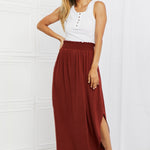 Zenana It's My Time Full Size Side Scoop Scrunch Skirt in Dark Rust