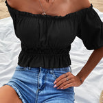 Off-Shoulder Frill Trim Peplum Top