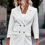 Striped Double-Breasted Long Sleeve Blazer