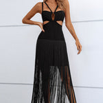 Cutout Strappy Neck Fringe Dress