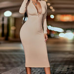 Zip Up Cutout Drawstring Detail Dress