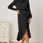 Mock Neck Ruffled Asymmetrical Dress