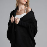 Dolman Sleeve Open Front Ribbed Trim Longline Cardigan