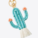Bead Trim Cactus Keychain with Fringe