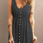 Button Front Empire Waist Sleeveless Slit Dress