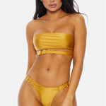 Pre-Order Tube Bandeau Gold Metal Hardware High Cut Bottoms Sexy Bikini Swimwear 2 Piece Set