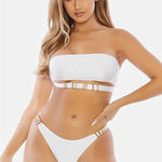 Pre-Order Tube Bandeau Gold Metal Hardware High Cut Bottoms Sexy Bikini Swimwear 2 Piece Set
