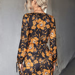 Floral Cutout Tie Cuff Mini Dress