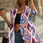 Geometrical Pattern Lapel Collar Blazer with Pocket