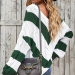 Chevron Cable-Knit V-Neck Tunic Sweater