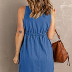 Button Front Empire Waist Sleeveless Slit Dress