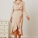 Mock Neck Ruffled Asymmetrical Dress