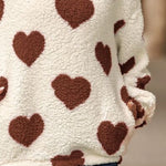 Fuzzy Heart Pocketed Dropped Shoulder Hoodie