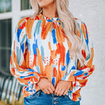 Paint Print Ruffle Collar Flounce Sleeve Top