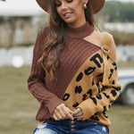 Leopard  Block Turtleneck Sweater