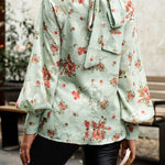 Floral Print Mock Neck Lantern Sleeve Blouse