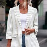 Striped Double-Breasted Long Sleeve Blazer