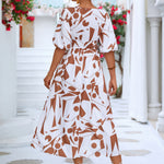 Printed Surplice Balloon Sleeve Dress