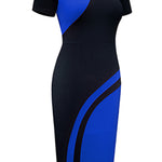 Two-Tone Round Neck Short Sleeve Slit Dress