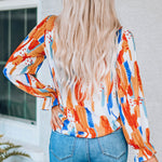 Paint Print Ruffle Collar Flounce Sleeve Top