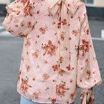 Floral Print Mock Neck Lantern Sleeve Blouse