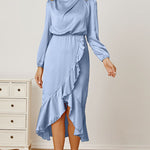 Mock Neck Ruffled Asymmetrical Dress