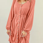 Button Down Long Sleeve Dress with Pockets