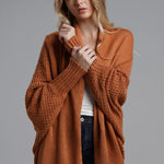 Dolman Sleeve Open Front Ribbed Trim Longline Cardigan