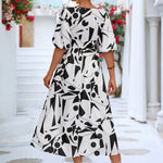 Printed Surplice Balloon Sleeve Dress