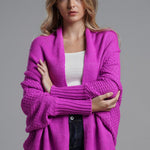 Dolman Sleeve Open Front Ribbed Trim Longline Cardigan
