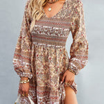 Bohemian V-Neck Balloon Sleeve Dress
